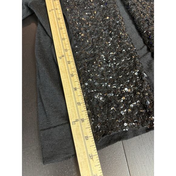J Crew Wool Cardigan Black Medium Sequin Shawl Neck Cropped Long Sleeve - Picture 8 of 10